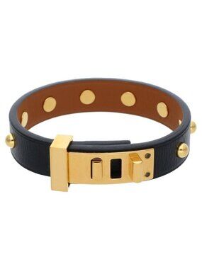 Hermes Mini Dog Clou de Lune Stud Embellished Leather Bracelet T1